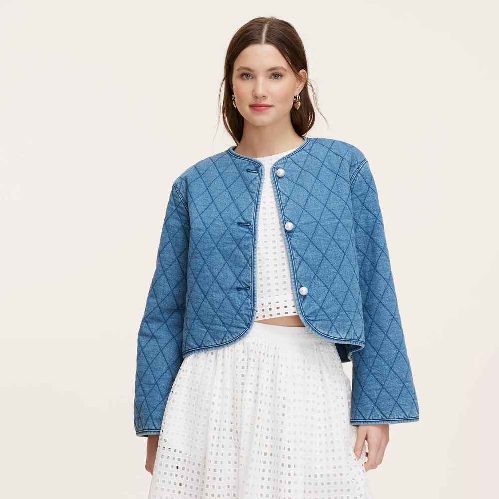 New Kate Spade x Target Quilted Denim Jacket Size XL Extra Large Blue Wash Jeans